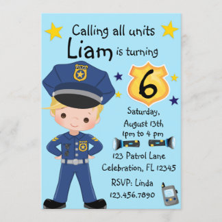 Boys Police Officer Birthday Invitation
