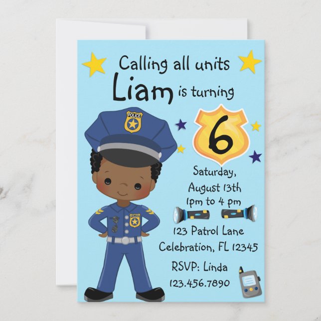 Boys Police Officer Birthday Invitation (Front)