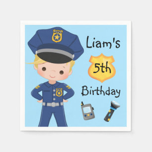Boys Police Officer Cop Birthday Party Napkin
