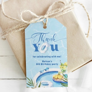 Boys pool birthday party blue swimming Thank you Gift Tags