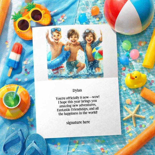 Boy's Pool Party Birthday Folded Greeting Card (Creator Uploaded)