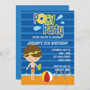Boys Pool Party Birthday Invitation