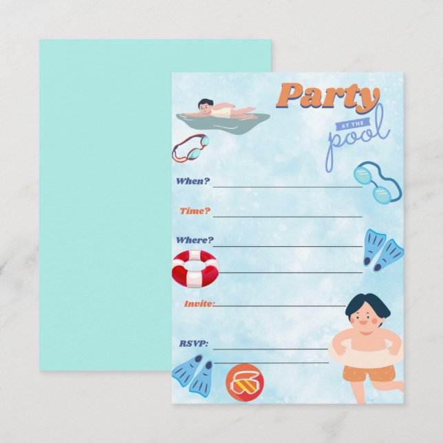boys pool party invitation  (Front/Back)