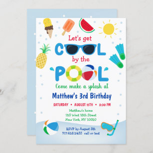 Boys Pool Party Let's Get Cool Birthday Invitation