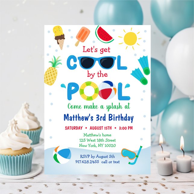 Boys Pool Party Let's Get Cool Birthday Invitation (Creator Uploaded)