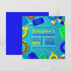 BOYS POOL SWIM FLOATS Birthday Party Invitation
