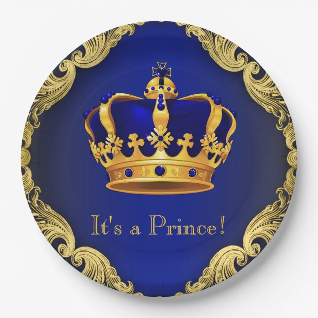 Boys Prince Baby Shower Paper Plates (Front)