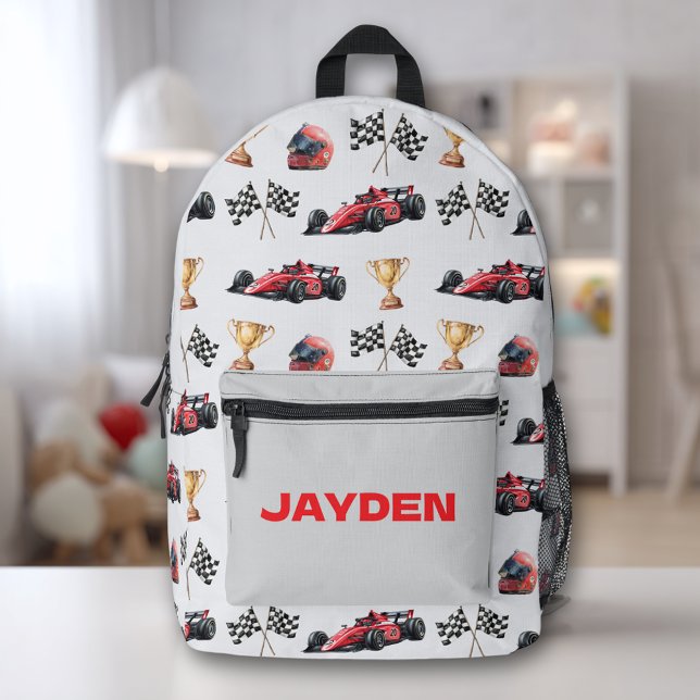 Boys Racing Car Pattern Personalized Name  Printed Backpack (Creator Uploaded)