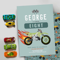 Boys Racing Motorbike Kids Birthday Invitation