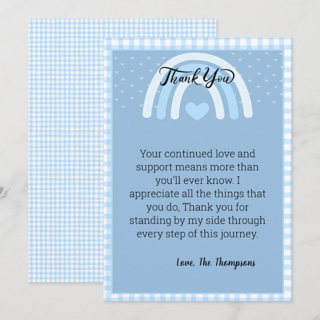 Boys Rainbow Baby Shower   Thank You Card (Front/Back)