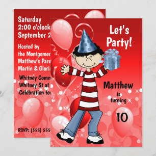 Boy's Red Age Specific Birthday Party Invitation