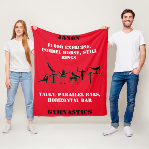 Boys Red Gymnastics Personalized Fleece Blanket