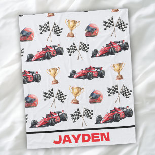 Boys Red Racing Car Personalised Fleece Blanket