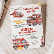 Boys Red Rescue Calling All Units Birthday