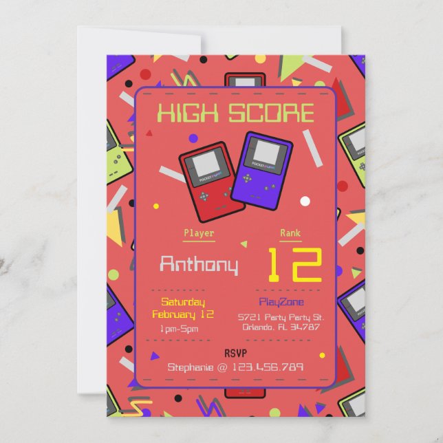 Boys Red Retro Gaming Birthday Invitation (Front)