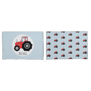 Boy's Red Tractor Pattern with Children's Name Pillowcase