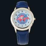 Boys Red Watercolor Dinosaur and Name Kids Watch<br><div class="desc">This cute kids watch design features a hand painted red watercolor dinosaur with a blue background,  and can be personalized with your boy's name. Perfect for any dinosaur loving kid's first watch. Check out our store for other gorgeous designs!</div>