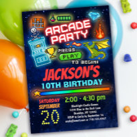 Boys Retro Arcade Birthday Party Invitation