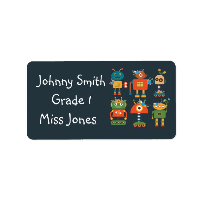 Boy's robot cute name book labels (Front)