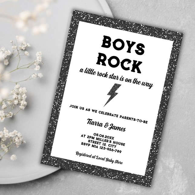 Boys Rock Black Rock And Roll Boy Baby Shower Invitation (boys rock little rock star rock and roll boy baby shower invitation)