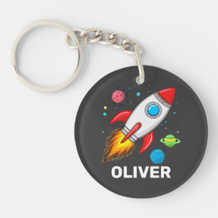 Boys Rocket Outerspace Cute Personalised  Keychain