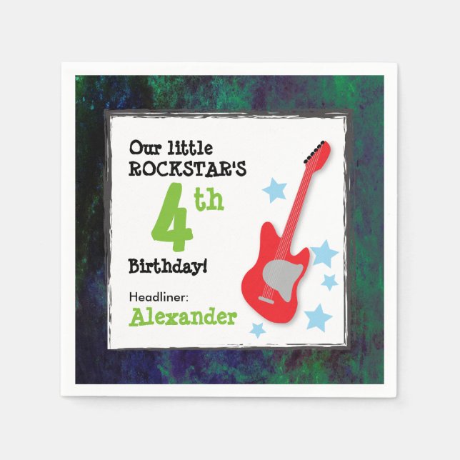 Boy's Rockstar Birthday with Red Guitar Napkin (Front)