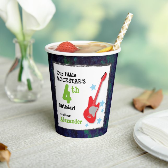 Boy's Rockstar Birthday with Red Guitar Paper Cups (Insitu)
