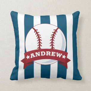 Boys Room Baseball Red and Blue Custom Name Throw Pillow