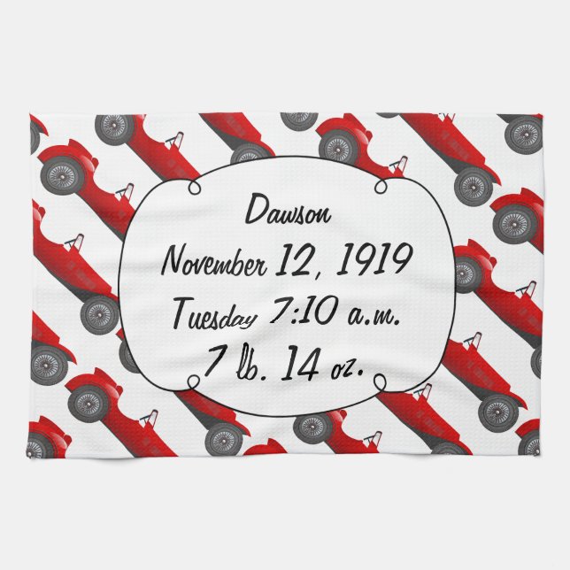 Boys Room Classic Car Gifts Sweet red Retro Car Kitchen Towel (Horizontal)