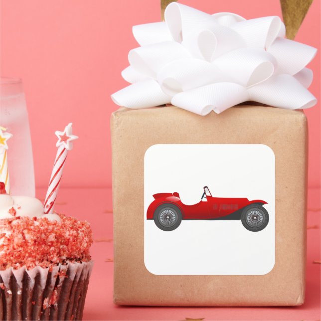 Boys Room Classic Car Gifts Sweet red Retro Car Square Sticker (Party)