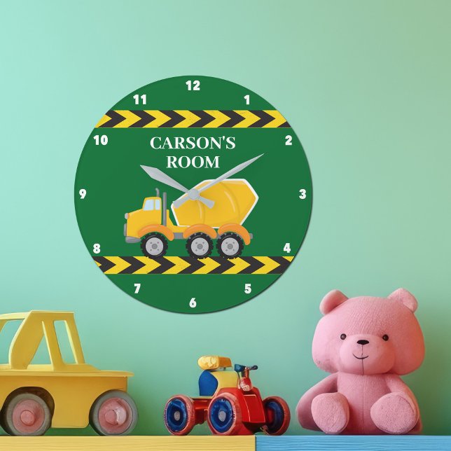 Boys Room Green Mixer Truck Custom Kids Bedroom Large Clock (Creator Uploaded)