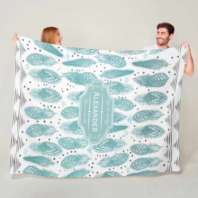 Boys Room Modern Abstract Feather Pattern Fleece Blanket (In Situ)