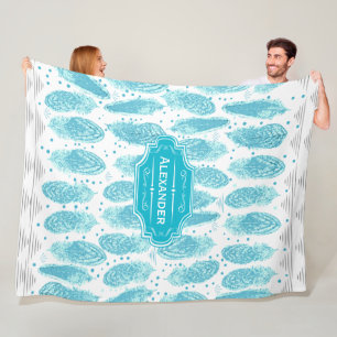 Boys Room Modern Abstract Feather Pattern Fleece Blanket