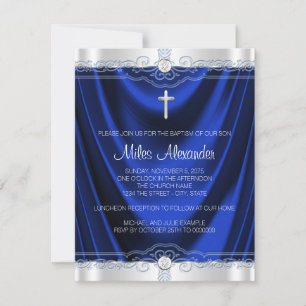 Boys Royal Blue Baptism Christening Invitation