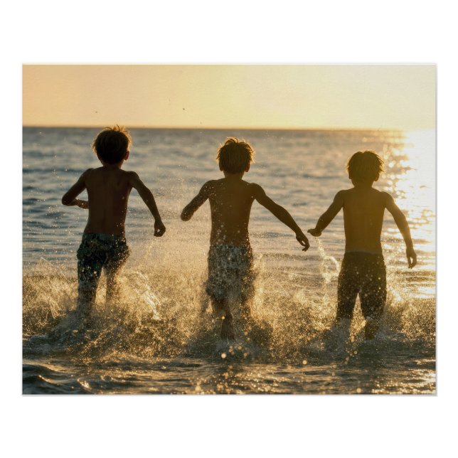 Boys Running into an Ocean Poster (Front)