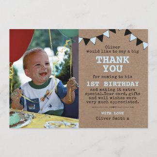 Boys rustic birthday thank you card