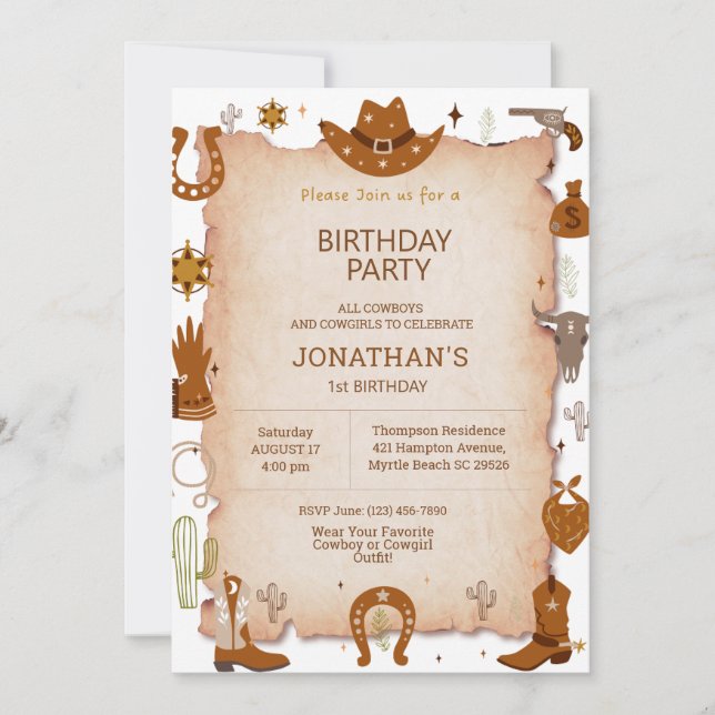 Boys Rustic Western 1st Birthday Party   Invitation (Front)