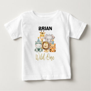 Boy's Safari Animal Wild One Birthday Shirt