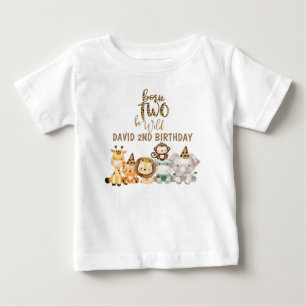 Boys Safari Animals Two Wild Birthday Baby T-Shirt