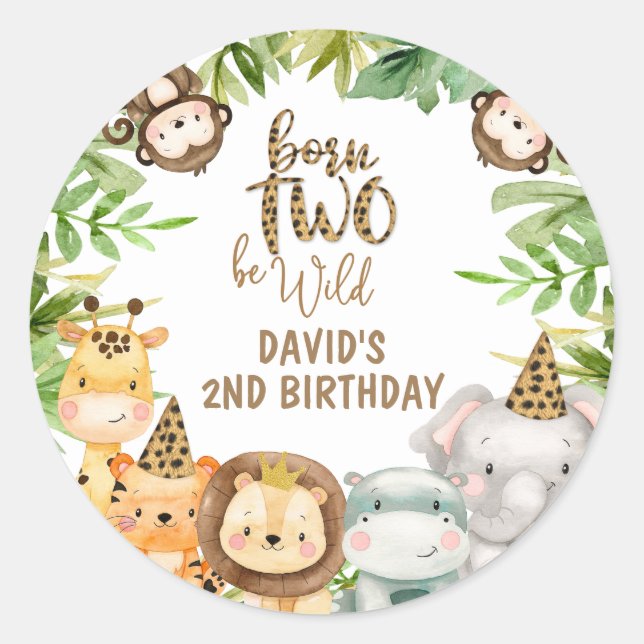 Boys Safari Animals Two Wild Birthday  Classic Round Sticker (Front)