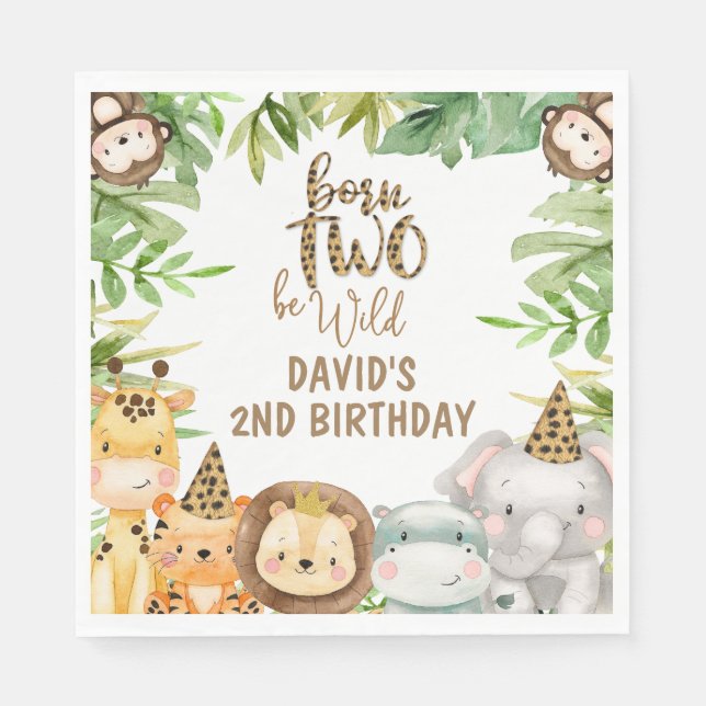 Boys Safari Animals Two Wild Birthday Large Napkin (Front)