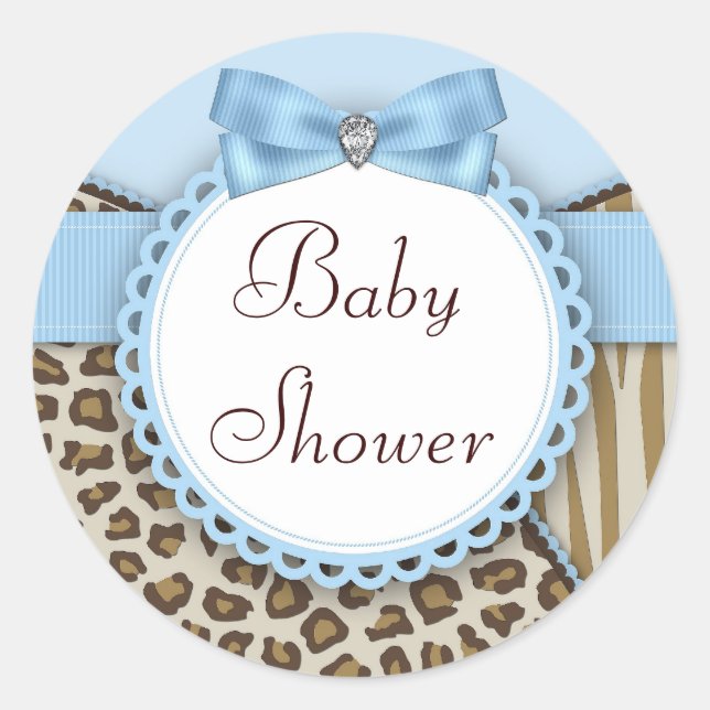 Boys Safari Baby Shower Classic Round Sticker (Front)
