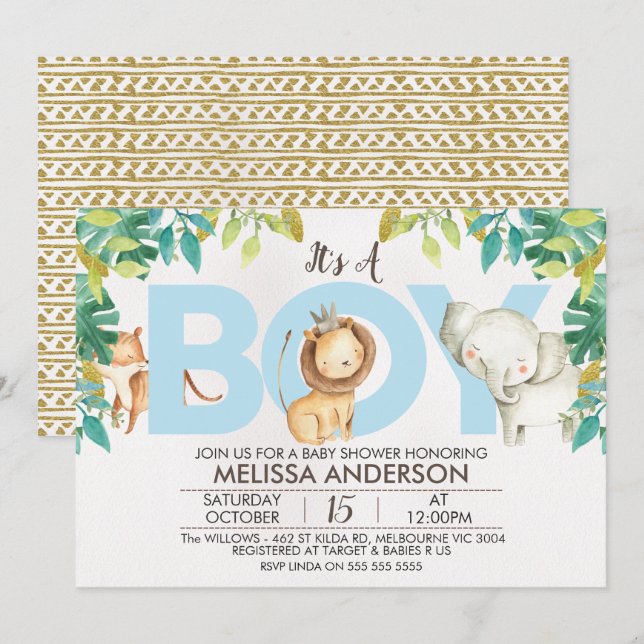 Boys Safari Jungle Baby Shower Invitation (Front/Back)