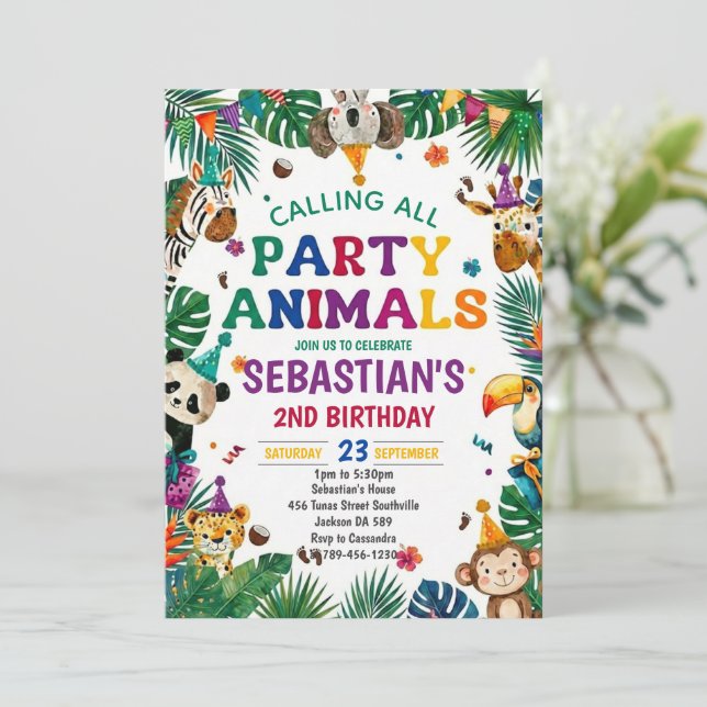 Boys Safari Two Wild Birthday Invitation (Standing Front)