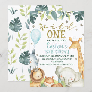 Boy's Safari Wild One First Birthday Invitation