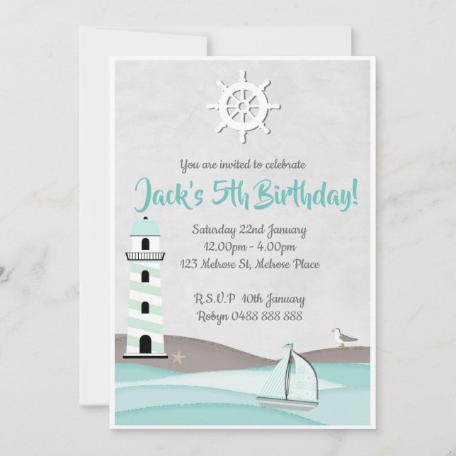 Boys Sail Invitation Bateau invitation de fête d'a (Devant)