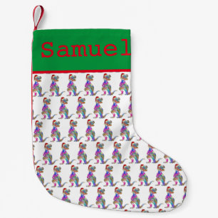 Boys Santa Dinosaur Add Name Funny Colorful T Rex Small Christmas Stocking