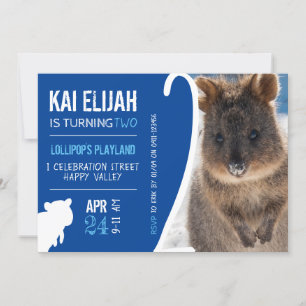 Boys Second Birthday Blue Quokka Australia Photo Invitation