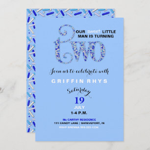 Boy's Second Birthday Blue & White Sprinkles Invitation