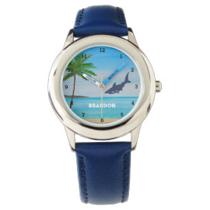 Boys Shark Ocean Fish Cute Tropical Blue Kids Watch